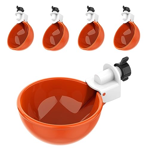 (5 Pack) Lil Clucker Large Automatic Chicken Waterer Cups | Chicken Water Feeder Suitable for Chicks, Duck, Goose, Turkey and Bunny | Poultry Water Feeder Kit (Orange)…