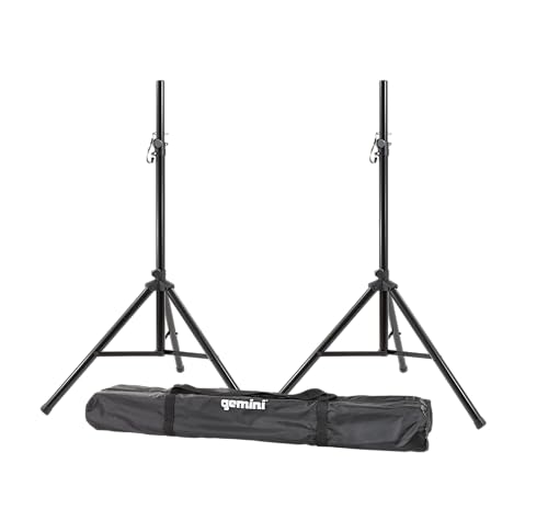 Gemini Sound ST-Pack Heavy Duty Professional Audio Universal DJ Fold-Out Telescoping Tripod Steel Speaker Stands (Set of 2), Up to 80" Inches Tall, 200lb Weight Capacity with Carry Bag Included,Black