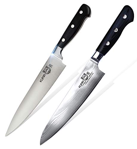 KUMA Professional Damascus Steel Knife & Chef Knife Pro Bolster Edition with Hardened Japanese Carbon Steel - 8 Inch Chef's Knife for Carving, Slicing & Chopping - Professional Kitchen Knives Set
