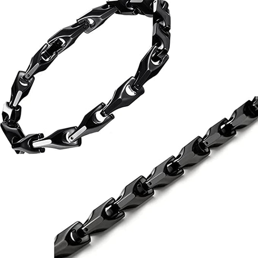 Black Tungsten Link Chain Necklace, Bracelet Set, Solid Heavy Wheat Carbide 3 Sided Links in Black Toned, Jewelry Gift or Accessory for Men