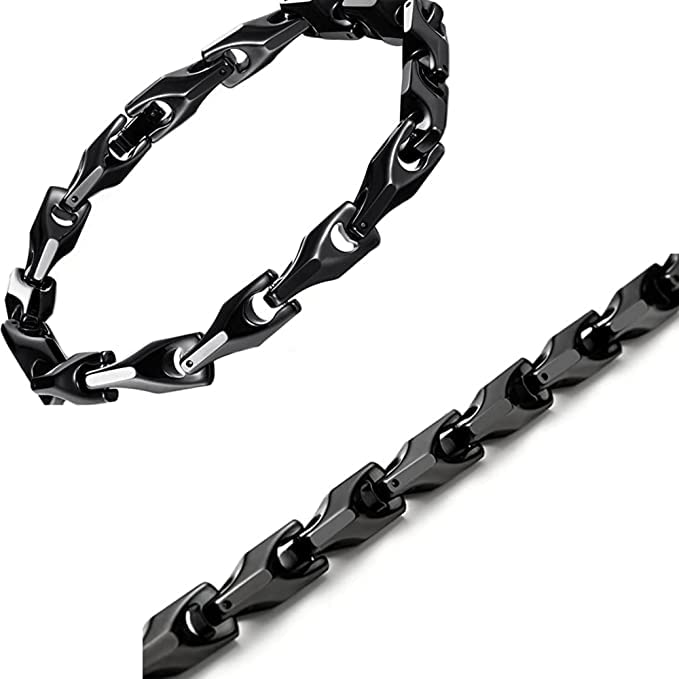 Black Tungsten Link Chain Necklace, Bracelet Set, Solid Heavy Wheat Carbide 3 Sided Links in Black Toned, Jewelry Gift or Accessory for Men
