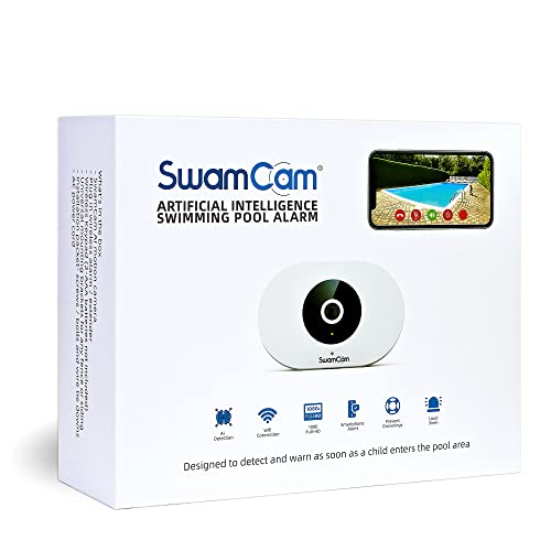 SwamCam Pool Alarm Camera - WiFi + App Operated Pool Alarms for Inground Pools and Above Ground - Sounds Onsite, in Home & Phone Before Child Enters Pool - View Remotely Anytime