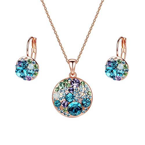 EVEVIC Austrian Crystals Round Disc Pendant Necklace Earrings Set for Women 14K Gold Plated Hypoallergenic Jewelry Sets