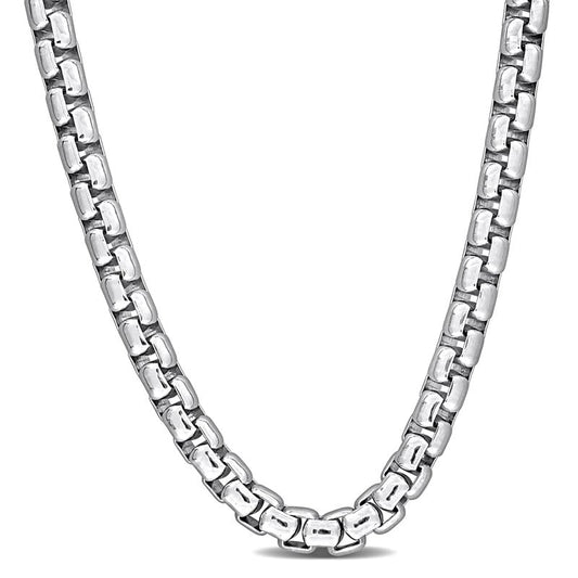 Men's Round Box Chain Necklace - Italian 925 sterling silver chain for men - cadenas de plata para hombre 925 italiana - 5MM - Unisex Design - 925 Sterling Silver, Yellow Gold Plated - Classic Link necklace (Round Box style - Silver - 5MM - 28")