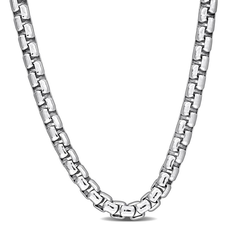 Men's Round Box Chain Necklace - Italian 925 sterling silver chain for men - cadenas de plata para hombre 925 italiana - 5MM - Unisex Design - 925 Sterling Silver, Yellow Gold Plated - Classic Link necklace (Round Box style - Silver - 5MM - 28