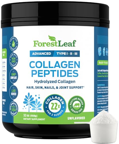 Collagen Peptides Powder Unflavored - Hydrolyzed Collagen Protein Powder Type 1, 2 & 3 - Grass Fed Keto Collagen Powder for Women & Men - Vital Hair, Skin, Nails, Joints, Recovery, 11g Per Serving