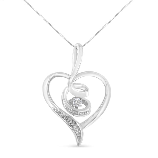 Espira 10K White Gold .03 Cttw Diamond-Accented Round-Cut Diamond Swirl Open Heart 18" Pendant Necklace (I-J Color, I2-I3 Clarity)