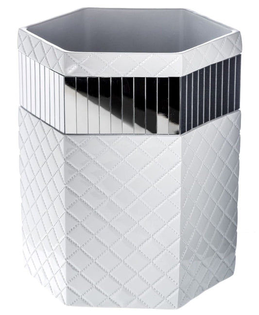 Creative Scents White Bathroom Trash Can – Decorative Waste Basket for Bathroom - Space Friendly Mirrored Wastebasket Bin, for Elegant Bathroom, Bedroom Decor (Quilted Mirror Collection)