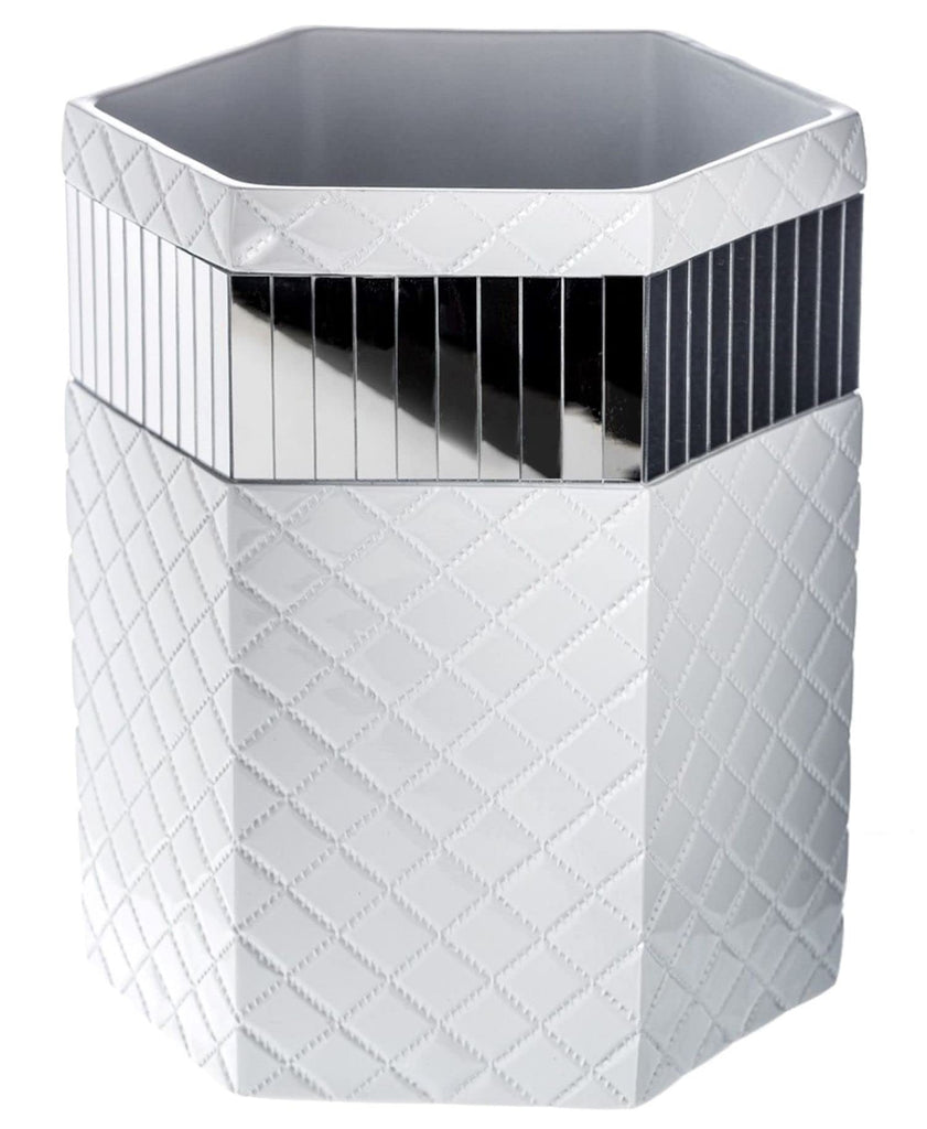 Creative Scents White Bathroom Trash Can – Decorative Waste Basket for Bathroom - Space Friendly Mirrored Wastebasket Bin, for Elegant Bathroom, Bedroom Decor (Quilted Mirror Collection)
