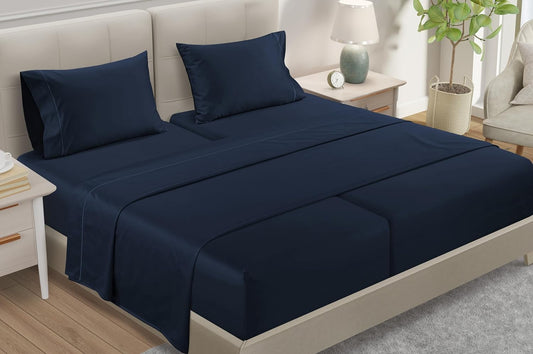 CHATEAU HOME COLLECTION 100% Egyptian Cotton 800 Thread Count 5 Pc and 4 Pc King Size Solid Sateen Weave Hotel Quality Bedding Sheets & Pillowcases 16" Deep Pocket Bedding - Dark Denim