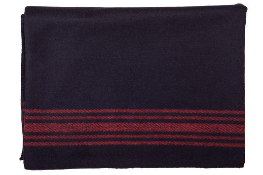 Farm Blue Wool Blanket - Military Style - Thick & Lightweight Army Camping Blankets 80" x 62" - Large Camp Survival Blankets for Car, Hiking, Backpacking & Outdoor Festivals (Navy with Red Stripes)