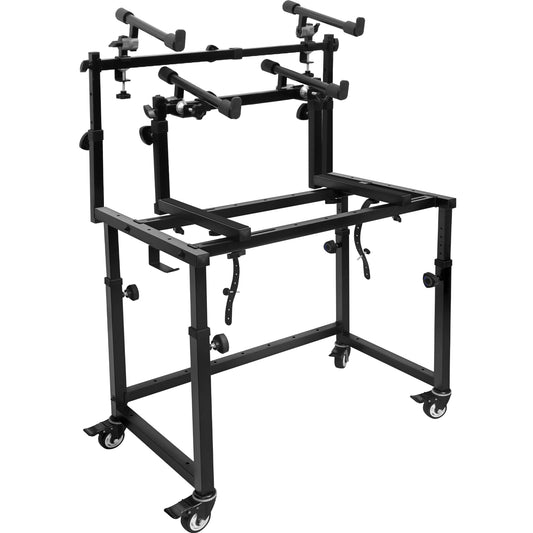 Liquid Stands 3 Tier Keyboard Stand w/ Wheels Music Studio Desk for Music Production - Electric Digital Pianos Synths for 49 54 61 88 Key - Rolling Home Recording Studio Workstation DJ Keyboard Table