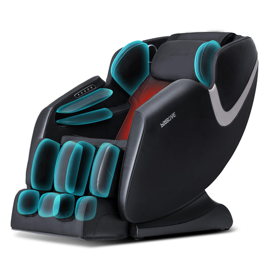 BOSSCARE Full Body Zero Gravity Massage Chair, Electric Shiatsu Massage Recliner with Foot Roller, Bluetooth Speaker for Family Friends, Faux Leather