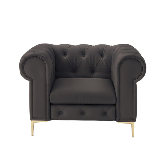Lisa Sinous Spring Leather Button Tufted Modern Club Chair with Y-Leg for Living Room, Brown