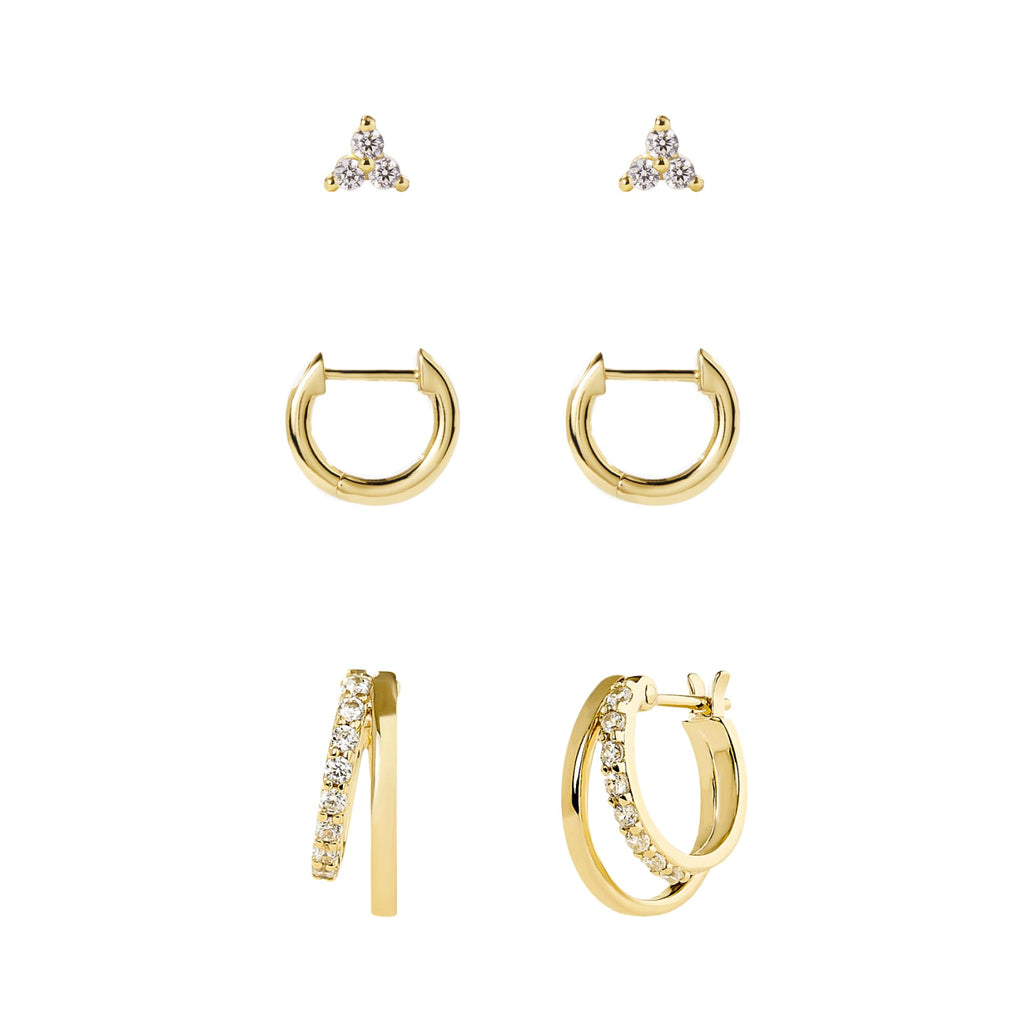 Ana Luisa Gold Hoop Earring Bundle - Starstruck Bundle 3 Pairs - 14K Gold Plated Earrings With Cubic Zirconia - Hypoallergenic, Water-Resistant, Tarnish-Free - Hoops & Stud Earrings - Women Gift Ideas