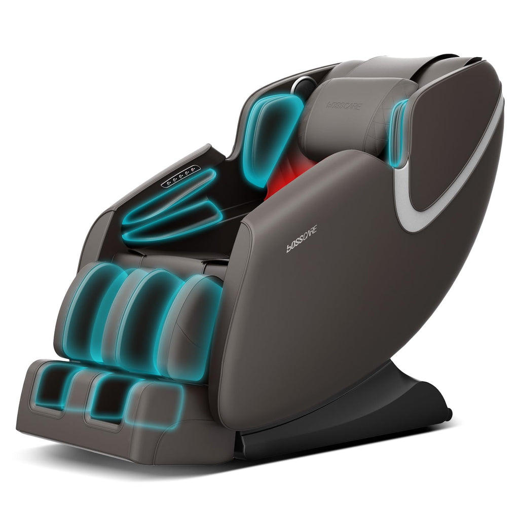BOSSCARE Full Body Zero Gravity Massage Chair, Electric Shiatsu Massage Recliner with Foot Roller, Bluetooth Speaker for Family Friends, Faux Leather