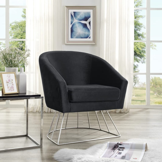 Adalene Velvet Accent Chair with Silver Base, Black