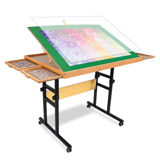 ALL4JIG 1500 Piece Jigsaw Puzzle Table with Legs,25"x34"Adjustable Puzzle Tables for Adults, 3-Tilting-Angle Portable Wooden Jigsaw Puzzle Board Portable with 4 Drawers & Cover Birthday Gift for mom