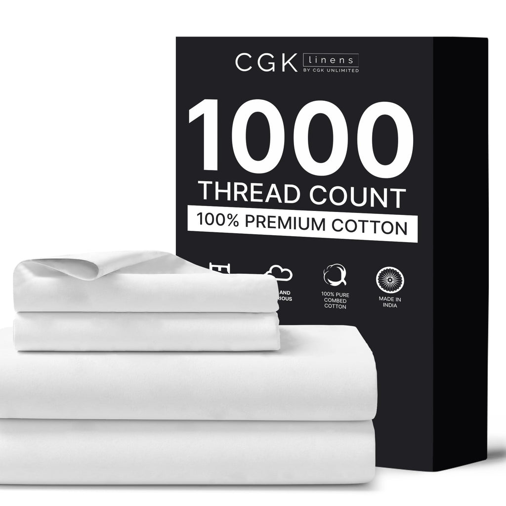 1000 Thread Count King Sheet Set - 100% Cotton Bed Sheets - Softer Than Egyptian Cotton - 4-Piece White King Set - Soft Sateen Weave - Hotel Luxury Bedding - 16