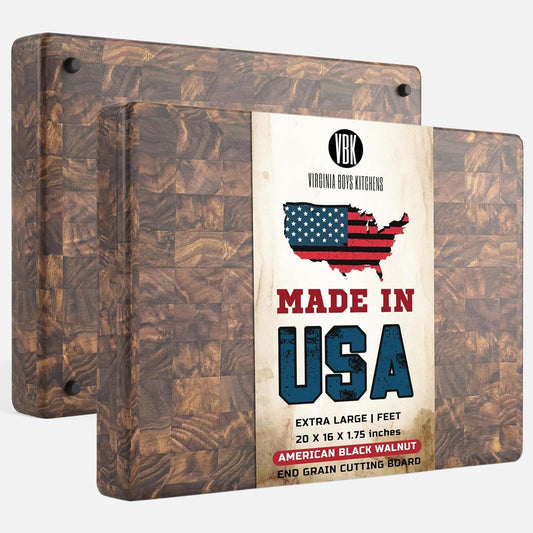 Virginia Boys Kitchens - Made in USA - Walnut Wood Cutting Boards (20"x16"x1.75" XL with FEET and NO Juice Groove)