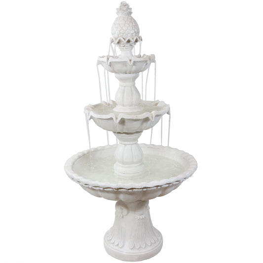 Sunnydaze 57" H Welcome 3-Tier Outdoor Water Fountain - Large Traditional Water Feature with Pineapple Topper - White