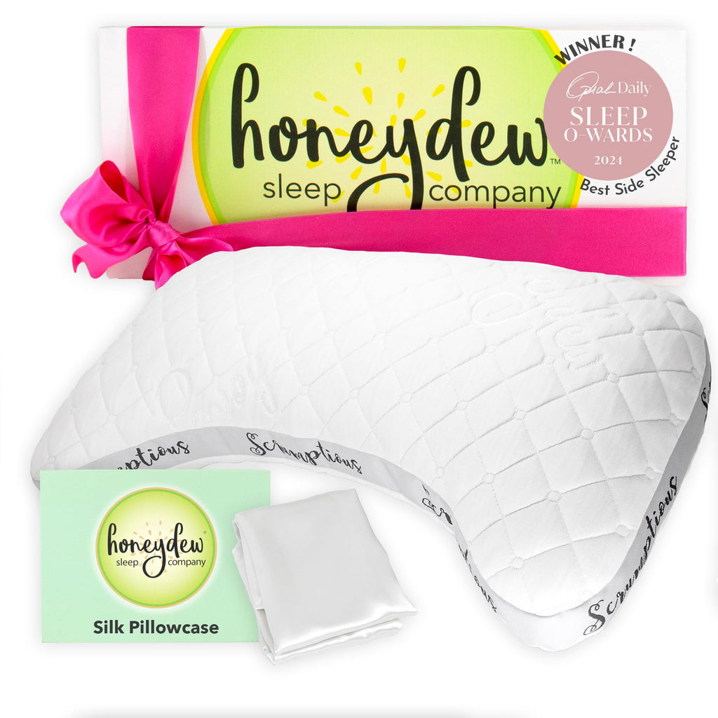 Honeydew Scrumptious Side Pillow + Silk Pillowcase Gift Pack- Adjustable Support for Neck & Shoulder Pain Relief- Made in USA- Pillow and Pillowcase Set (King Size)