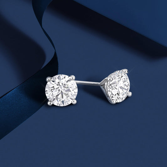 IGI Certified Lab Grown Diamond Earrings - 1 to 5 CTTW Diamond Solitaire Stud Earrings for Women, Yellow Gold, White Gold or Platinum - D Color - VVS2 Clarity (Earring - Platinum - 2CTTW)