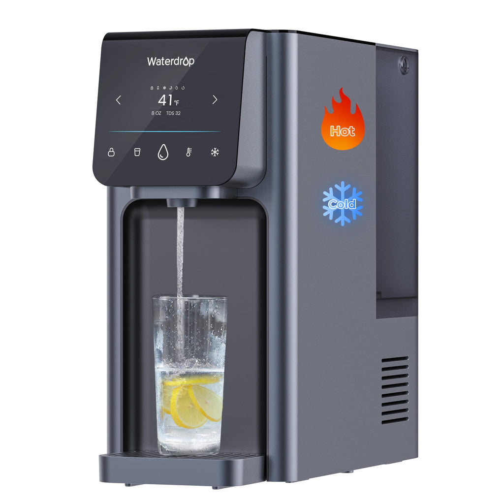 Waterdrop WD-A1 Countertop Reverse Osmosis System, Hot and Cold Water Dispenser, NSF/ANSI 58 Standard, Bottleless Water Cooler, 6 Temperature Settings Hot Cold & Room Water, 2:1 Pure to Drain