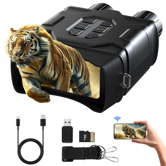 GTHUNDER 4K UHD Night Vision Goggles, Rechargeable 4" HD Screen Night Vision Binoculars for Outdoor & Security, Digital Infrared, 32GB Memory Card
