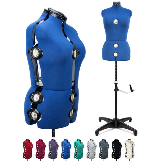 BHD BEAUTY Blue 13 Dials Female Fabric Adjustable Mannequin Dress Form for Sewing, Mannequin Body Torso with Tri-Pod Stand, Up to 70" Shoulder Height. (Large)
