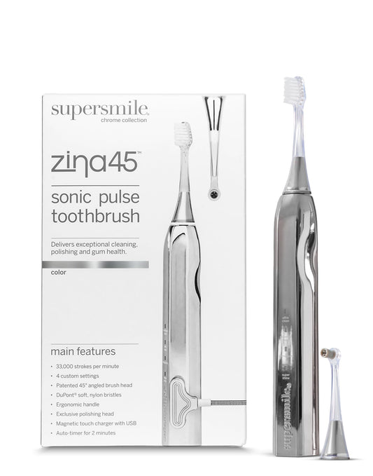 Supersmile Zina45 Deluxe Sonic Pulse Electric Toothbrush, Rechargeable Whitening Tooth Brush, Silver