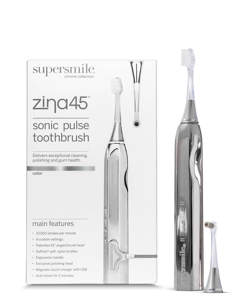 Supersmile Zina45 Deluxe Sonic Pulse Electric Toothbrush, Rechargeable Whitening Tooth Brush, Silver