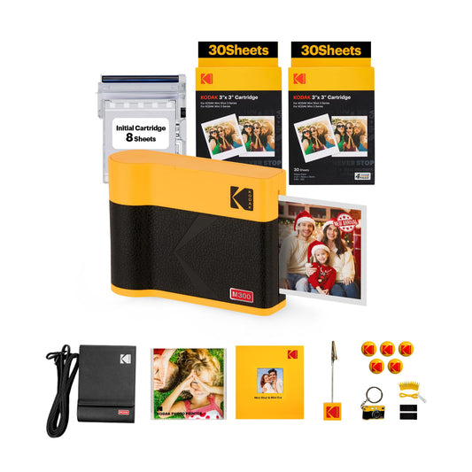 KODAK Mini 3 ERA 4PASS Portable Photo Printer (Yellow, Printer + Initial 8 Sheets + 60 Sheets + Accessories)