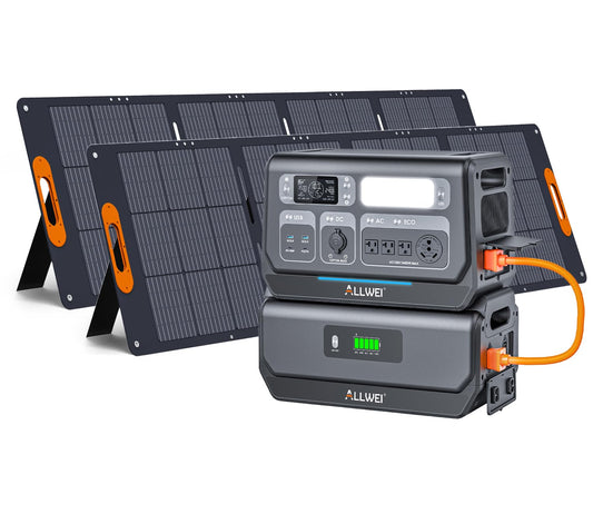 ALLWEI LiFePO4 Solar Generator 2400W with 2x 200W Solar Panels & B200 PRO Expansion Battery, 2048Wh Portable Power Station, Fast Charge in 1.5H, UPS Battery Backup for RV Camping Home Off-Grid