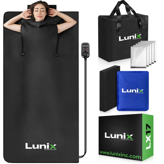 Lunix LX17 Portable Far Infrared Sauna Blanket for Home Relaxation - Temperature Range of 77-176°F - Enjoy an Infrared Sauna Anywhere, with Head Pillow, Detox Wrap & Hot Cold Gel Pack
