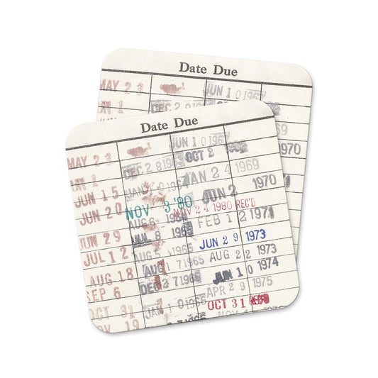Vintage Library Due Date Card Coaster Set - Retro Drink Accessories - Set of 2