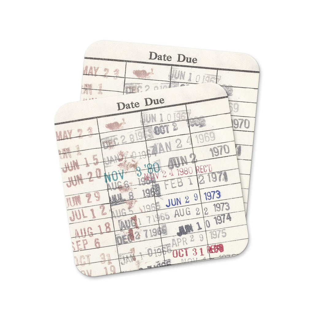 Vintage Library Due Date Card Coaster Set - Retro Drink Accessories - Set of 2