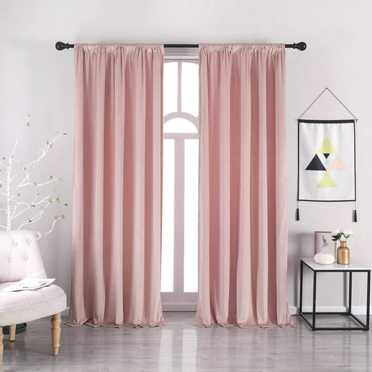 nanbowang Pink Velvet Curtains Rod Pocket 96 Inches Long Light Blocking Gray Window Curtain Panels Set of 2 Heat Insulated Curtains Blackout Thermal Curtain Panels for Bedroom 2 Panels