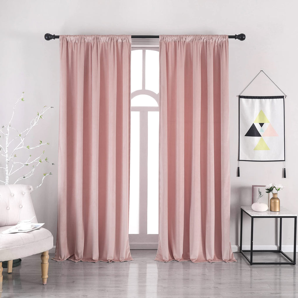 nanbowang Pink Velvet Curtains Rod Pocket 96 Inches Long Light Blocking Gray Window Curtain Panels Set of 2 Heat Insulated Curtains Blackout Thermal Curtain Panels for Bedroom 2 Panels