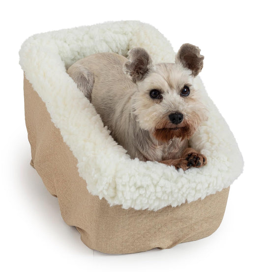 Snoozer Small Console Dog Car Seat Travel Dog Bed Carrier for Dogs up to 7 lbs, Provides Safe & Calm Pet Travel with Dog Car Seat Belt Harness Strap, Removable Machine Washable Birch Diamond Cover
