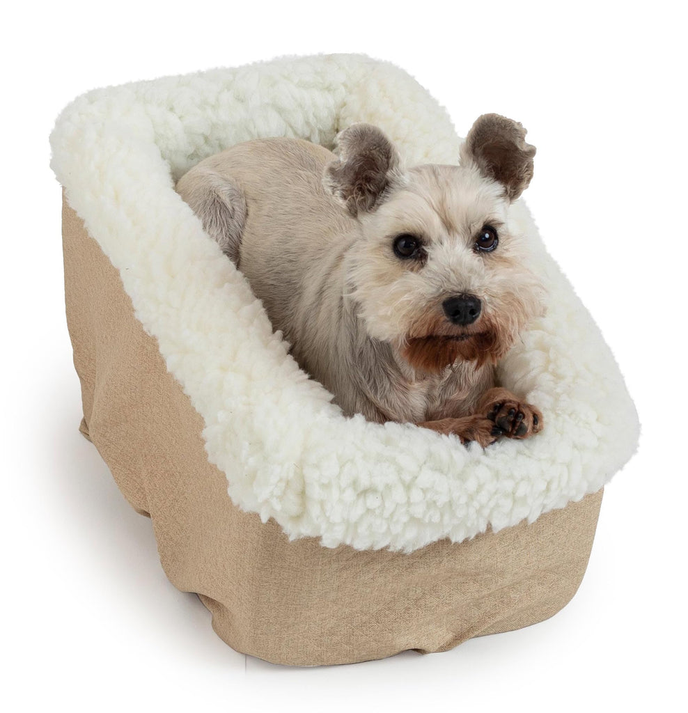 Snoozer Small Console Dog Car Seat Travel Dog Bed Carrier for Dogs up to 7 lbs, Provides Safe & Calm Pet Travel with Dog Car Seat Belt Harness Strap, Removable Machine Washable Birch Diamond Cover