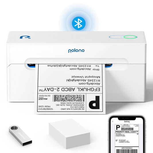 POLONO Bluetooth Thermal Shipping Label Printer, Wireless 4x6 Shipping Label Printer for Small Business, Support Android, iPhone, Windows, and Mac, Widely Used for Ebay, Amazon, Shopify, Etsy, USPS