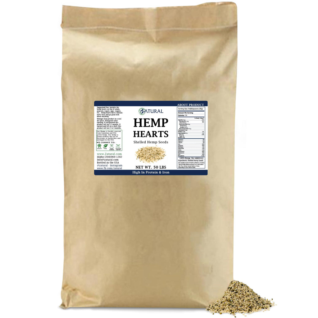 Hemp Hearts - 100% Pure Hemp Hearts - Raw Shelled Hemp Seeds (50 pounds)
