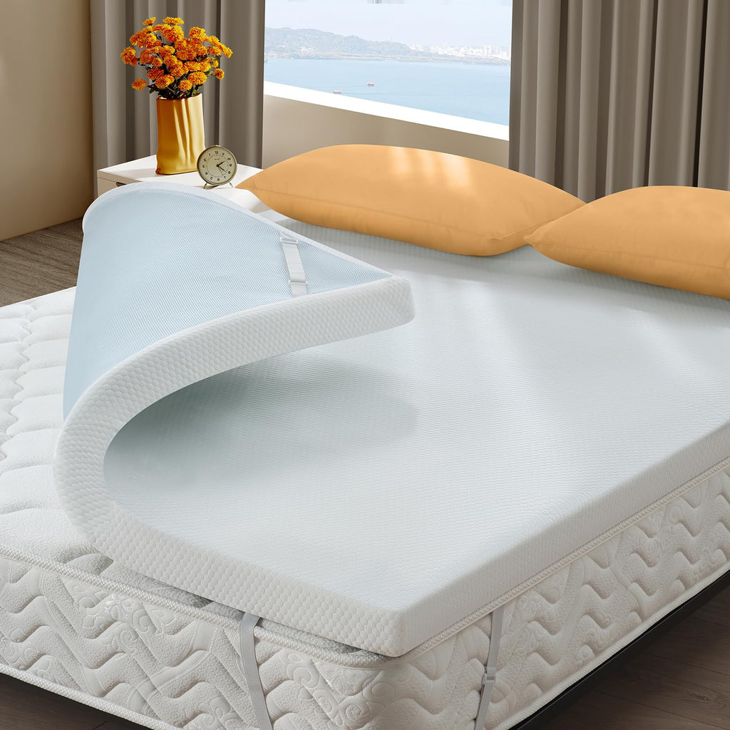 3 Inch Full Memory Foam Mattress Topper,Cooling Gel Bed Topper with Premium Removable Skin-Friendly Non-Slip Cover, High Density Ventilated Mattress Pad CertiPUR-US & Oeko-Tex Certified, White