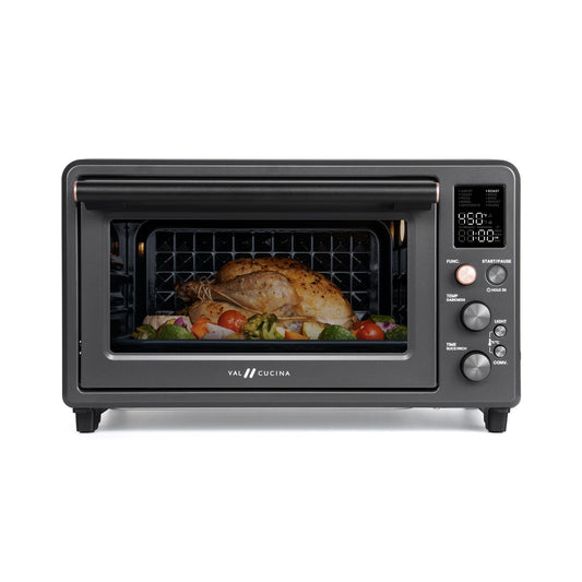 VAL CUCINA Infrared Heating Air Fryer Toaster Oven Combo, with Non-toxic Enamel-coated Interior, Extra Large Countertop Convection Oven 10-in-1 Combo, 6-Slice Toast, Enamel Baking Pan Easy Clean