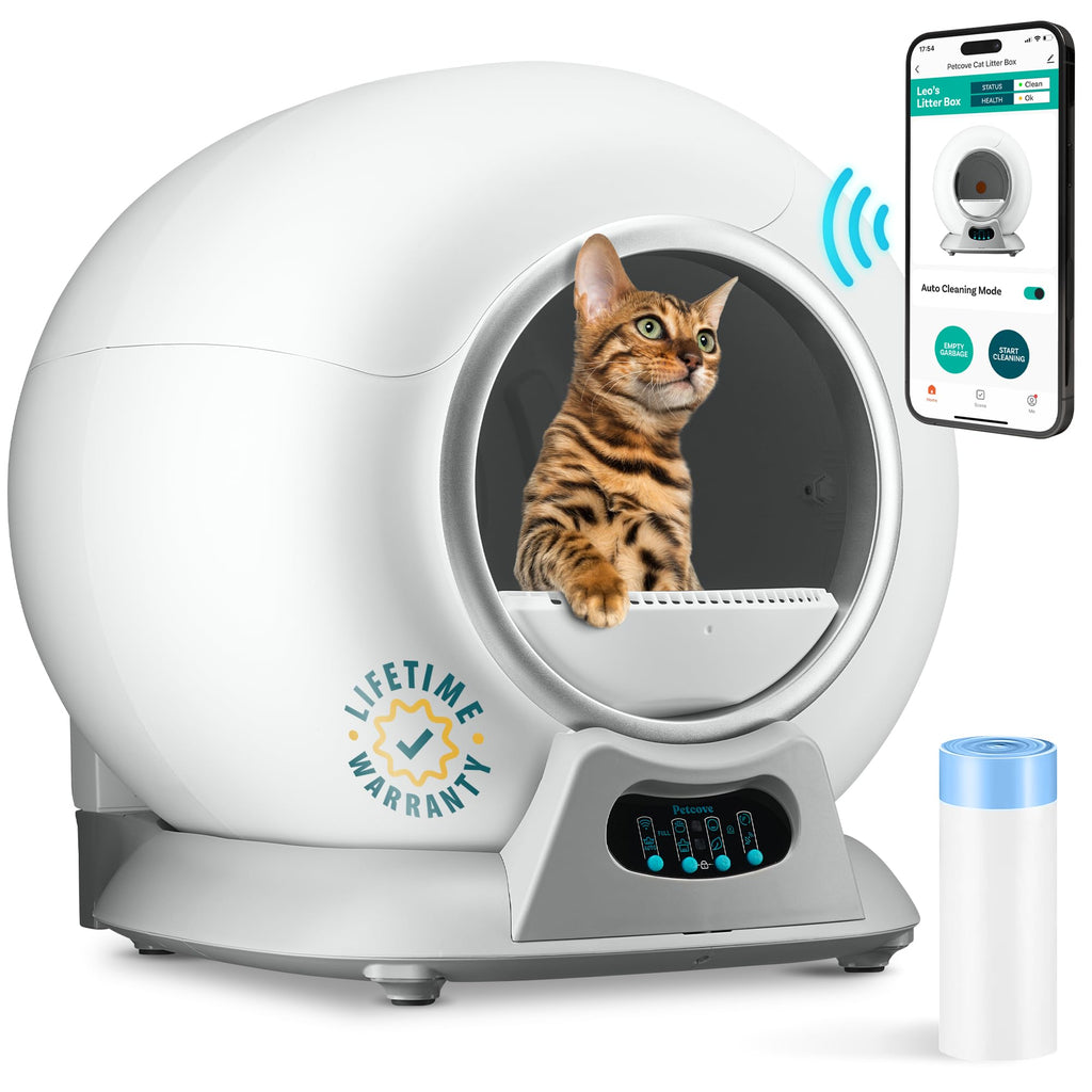 PetCove Self Cleaning Litter Box, Automatic Cat Litter Box Self Cleaning for Multiple Cats, Robot Automatic Litter Box Scoop Free Covered Ultra Cleaning -Odor Removal -APP Control Smart Litter Box