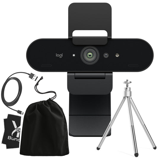 Y&R Bundles Logitech Brio 4K Webcam Ultra HD - Computer Camera for Mac or PC Desktop Monitor - USB Web Camera for Meetings & Streaming - Logitech Webcam with Microphone & Universal Mount, Tripod