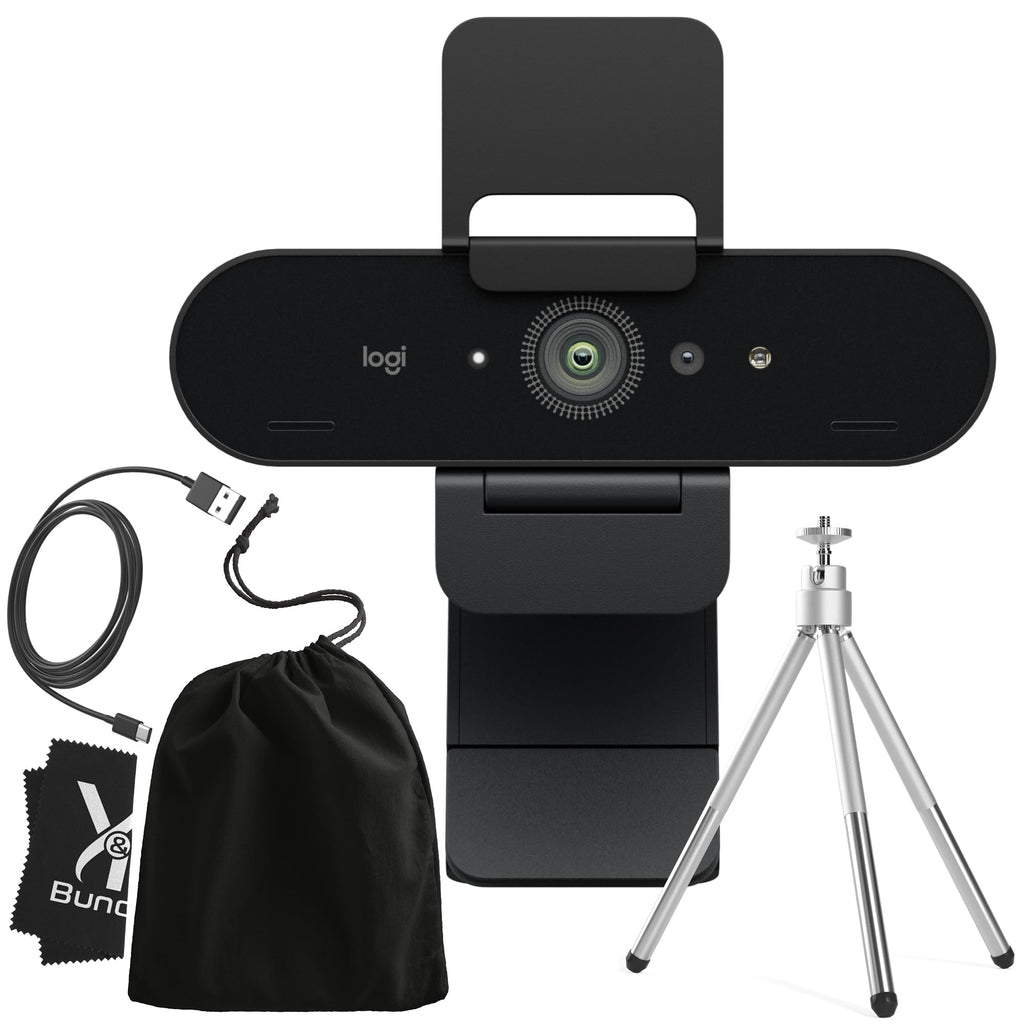 Y&R Bundles Logitech Brio 4K Webcam Ultra HD - Computer Camera for Mac or PC Desktop Monitor - USB Web Camera for Meetings & Streaming - Logitech Webcam with Microphone & Universal Mount, Tripod