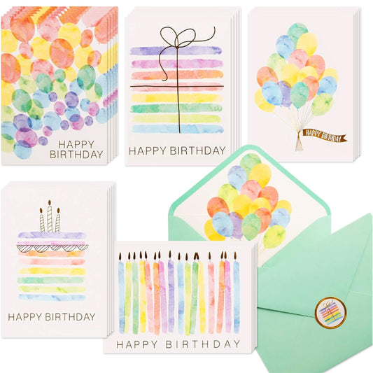 VNS Creations 100 Happy Birthday Cards - Bulk Birthday Cards with Envelopes & Stickers - Boxed Birthday Greeting Cards Assortment - Happy Birthday Card - Box Assorted Birthday Cards for Kids & Adults