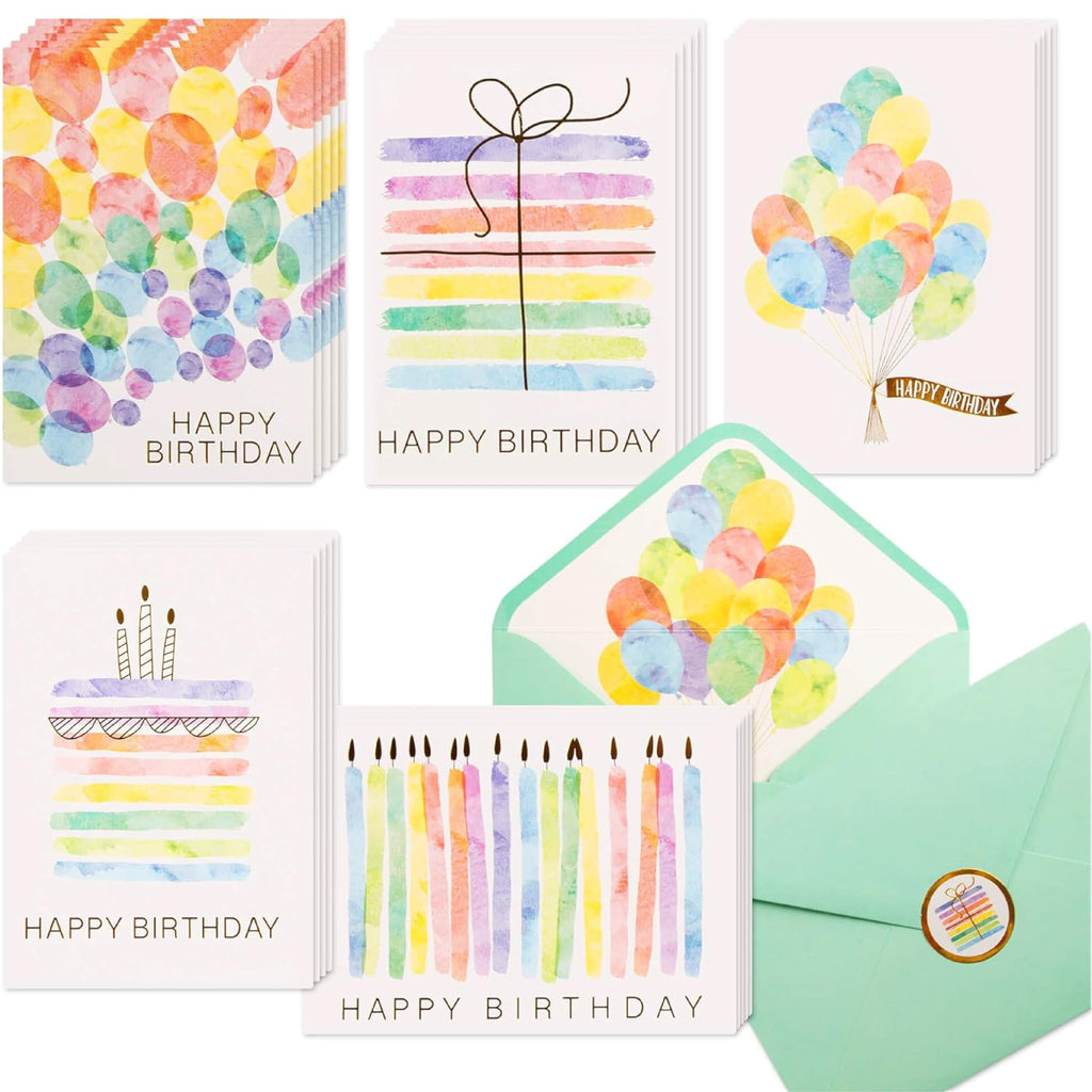 VNS Creations 100 Happy Birthday Cards - Bulk Birthday Cards with Envelopes & Stickers - Boxed Birthday Greeting Cards Assortment - Happy Birthday Card - Box Assorted Birthday Cards for Kids & Adults